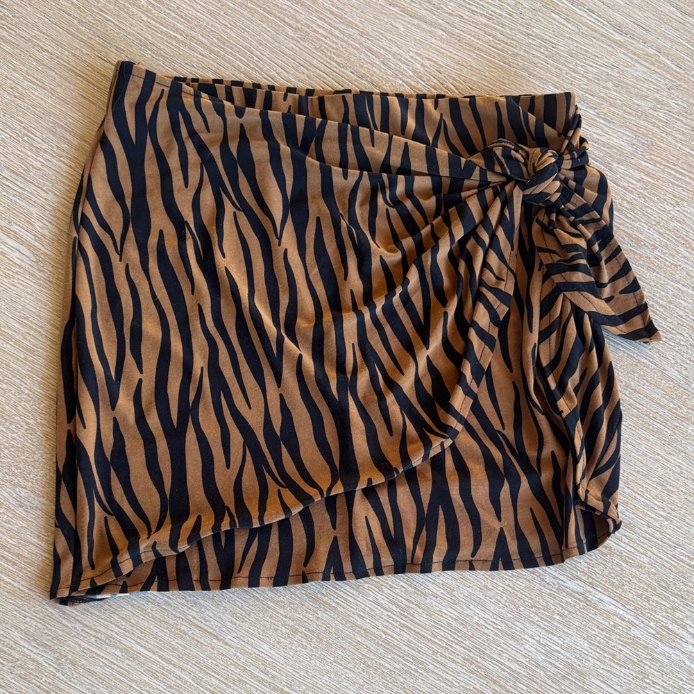 Show Me Your MuMu Brown and Black Zebra Tie-Waist Mini Skirt